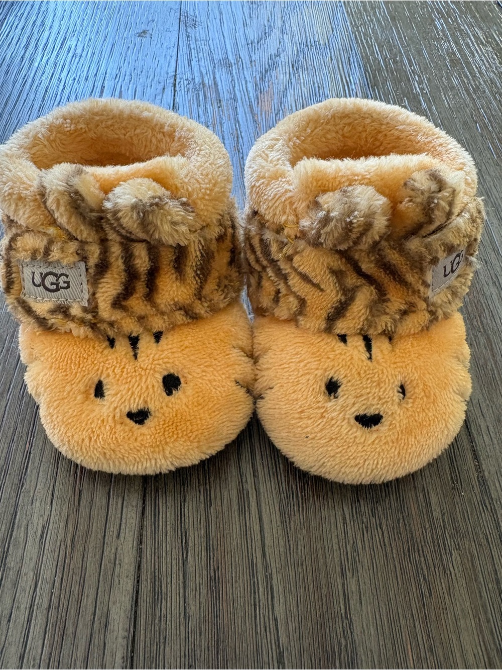 UGG Baby Plush Tiger Slippers - Tan & Brown- size US 2/3